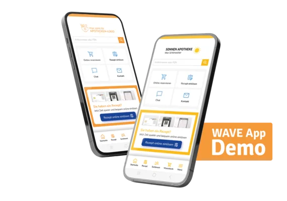 Produkt-Demo der WAVE App, die auf zwei Smartphones die Benutzeroberfläche zeigt.